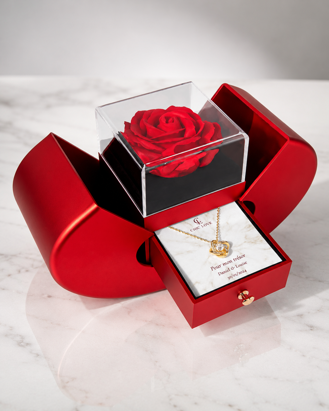 Coffret Deluxe Rose Éternelle & Collier personnalisé