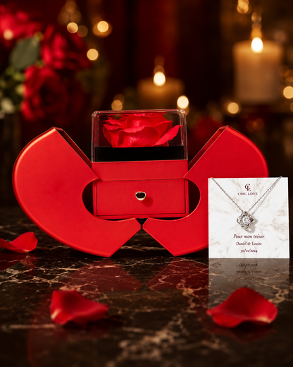 Coffret Deluxe Rose Éternelle & Collier personnalisé