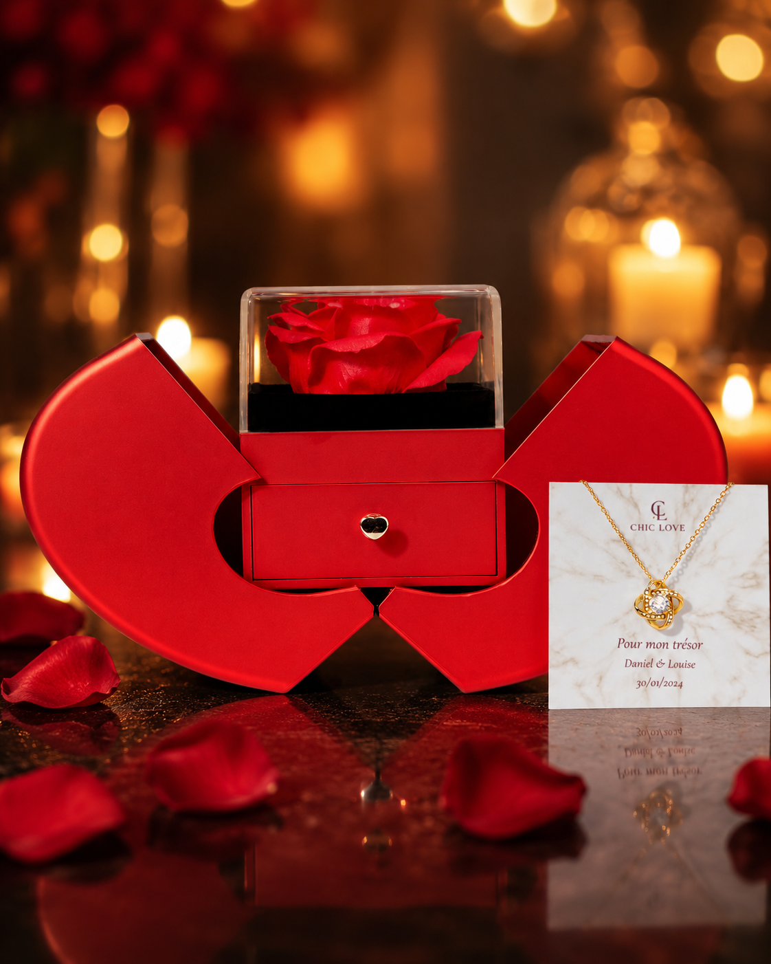 Coffret Deluxe Rose Éternelle & Collier personnalisé