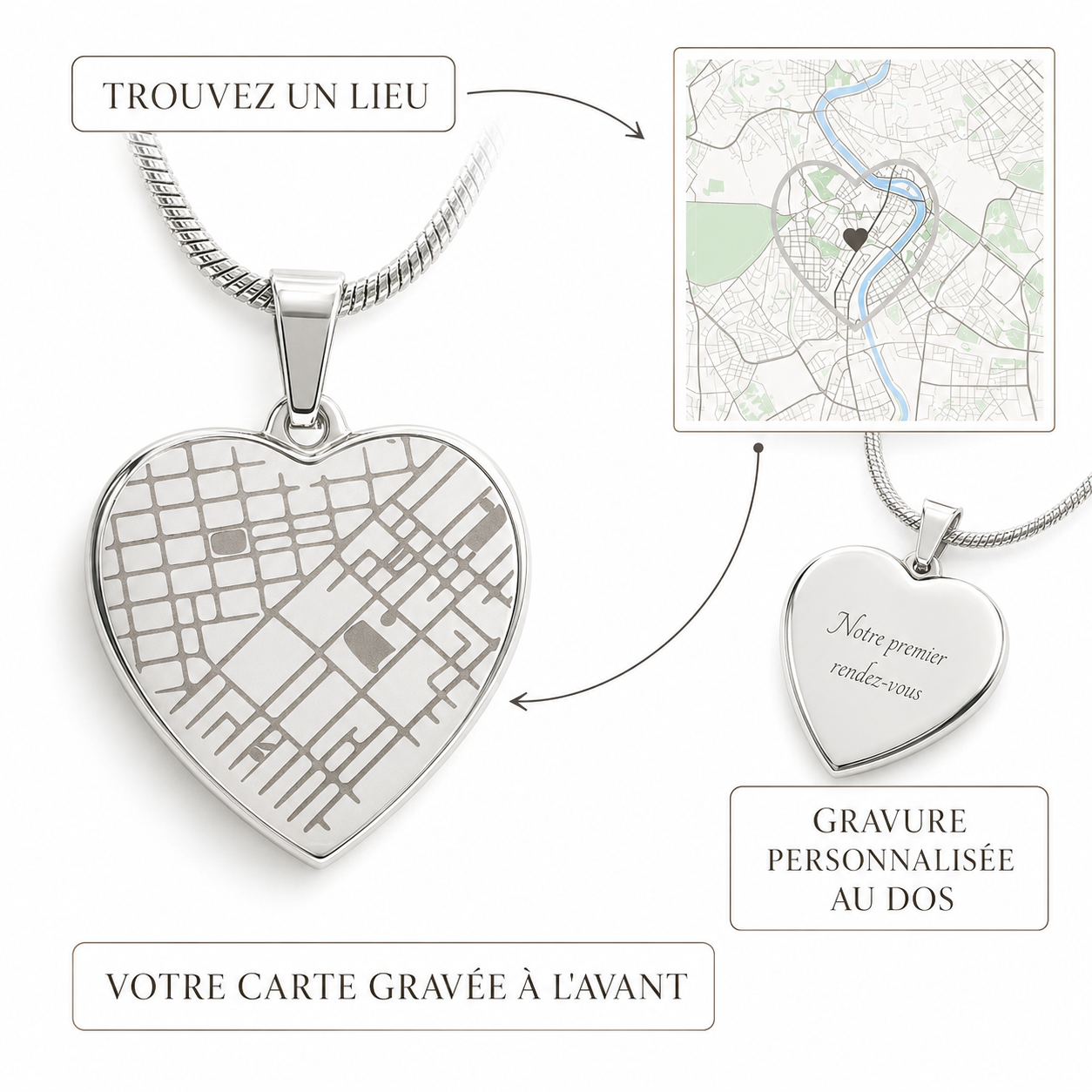 Heart Pendant Necklace — Our Story Engraved Map