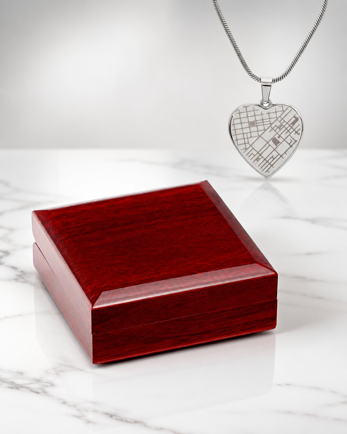 Heart Pendant Necklace — Our Story Engraved Map