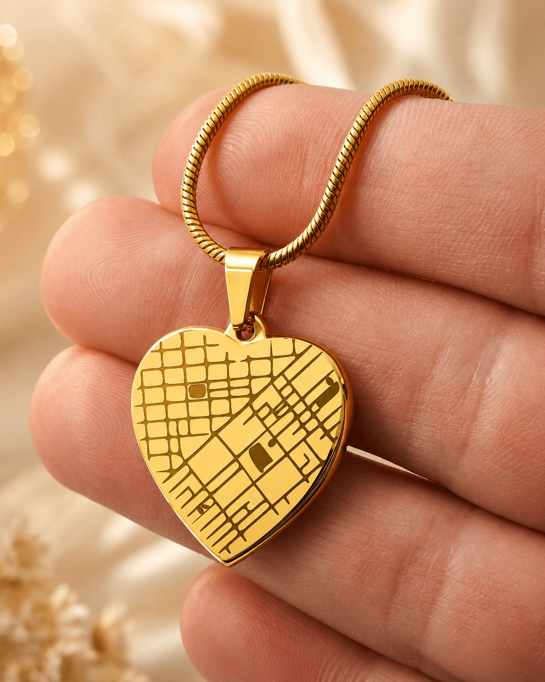 Heart Pendant Necklace — Our Story Engraved Map
