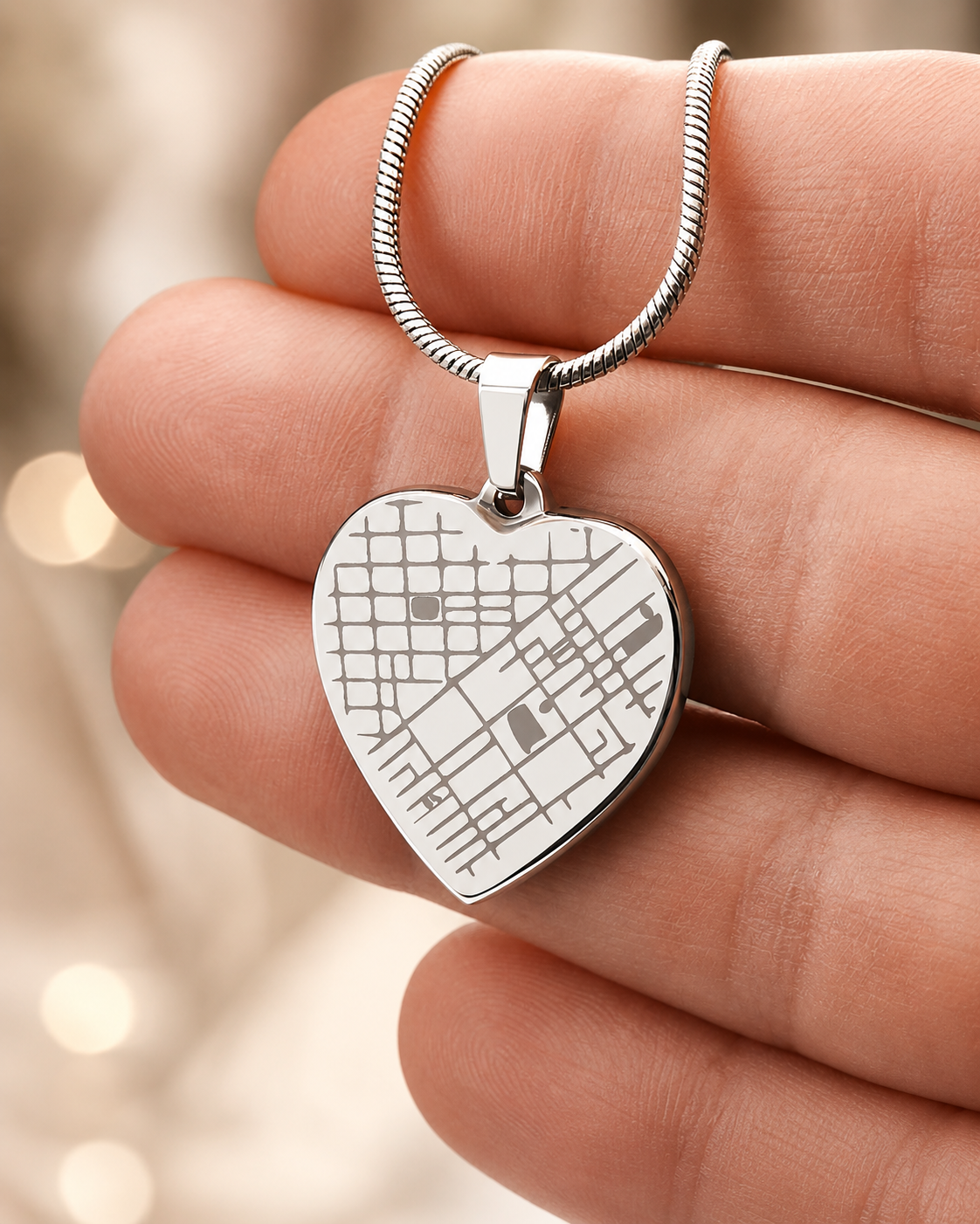 Heart Pendant Necklace — Our Story Engraved Map