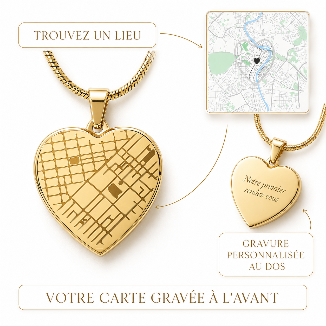 Heart Pendant Necklace — Our Story Engraved Map