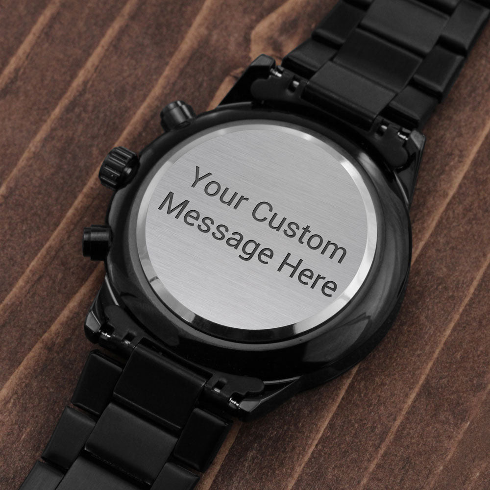 Black Chronograph Watch - custom back engraving
