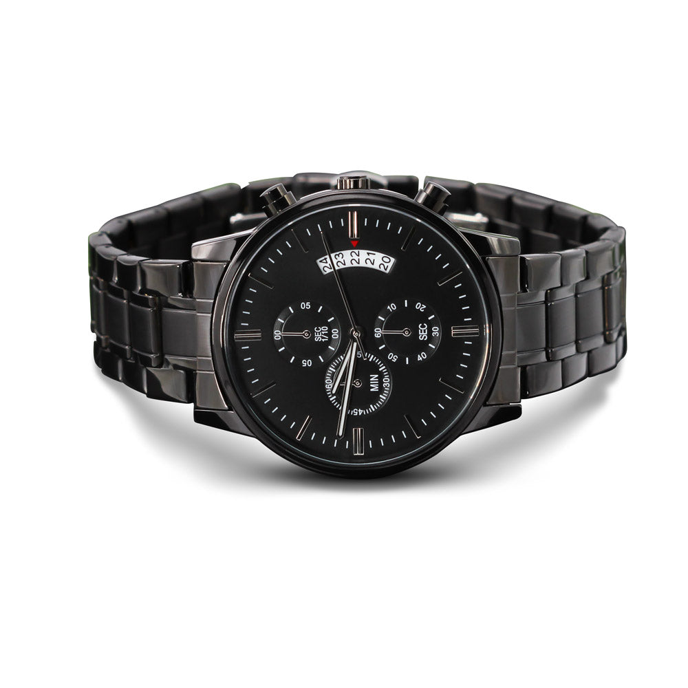 Black Chronograph Watch - custom back engraving