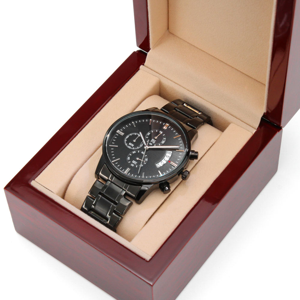 Black Chronograph Watch - custom back engraving