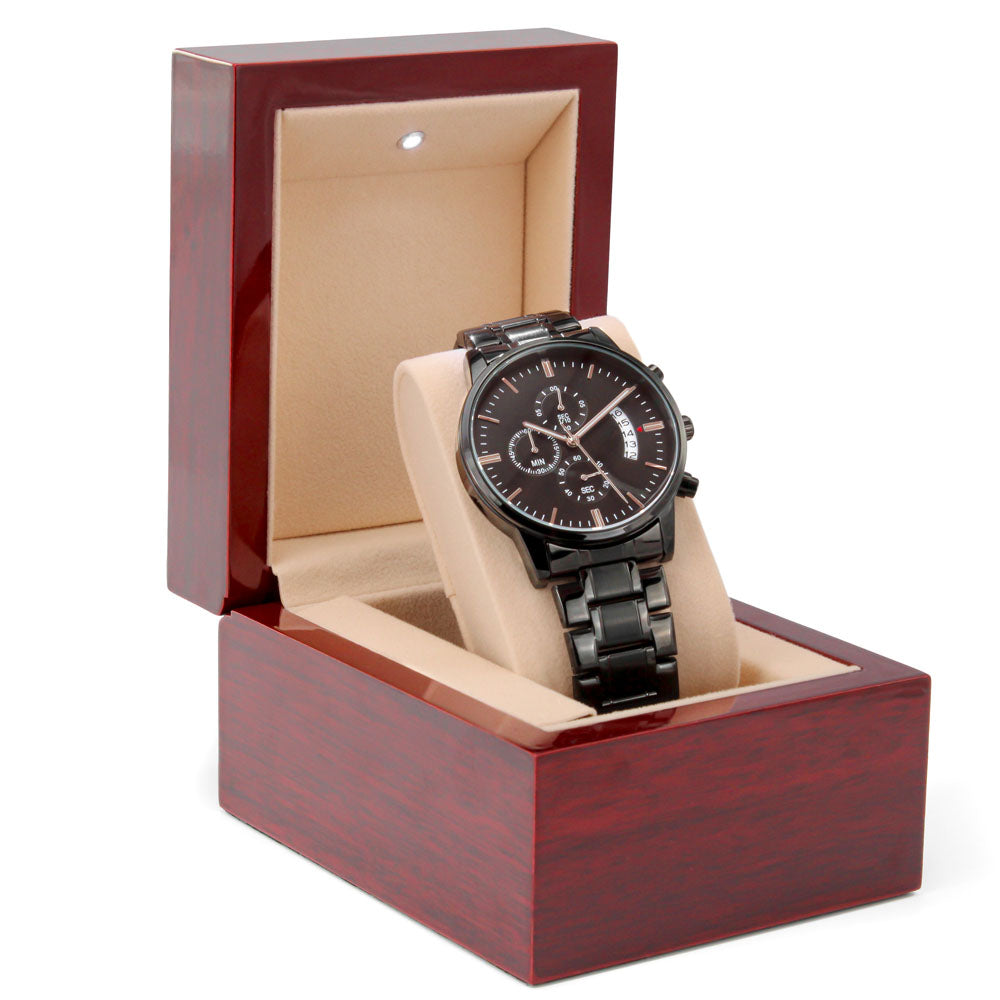Black Chronograph Watch - custom back engraving