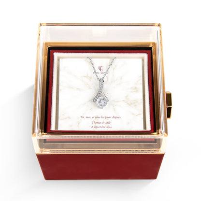 Coffret Nœud d'Amour personnalisé – Collier & Rose Éternelle