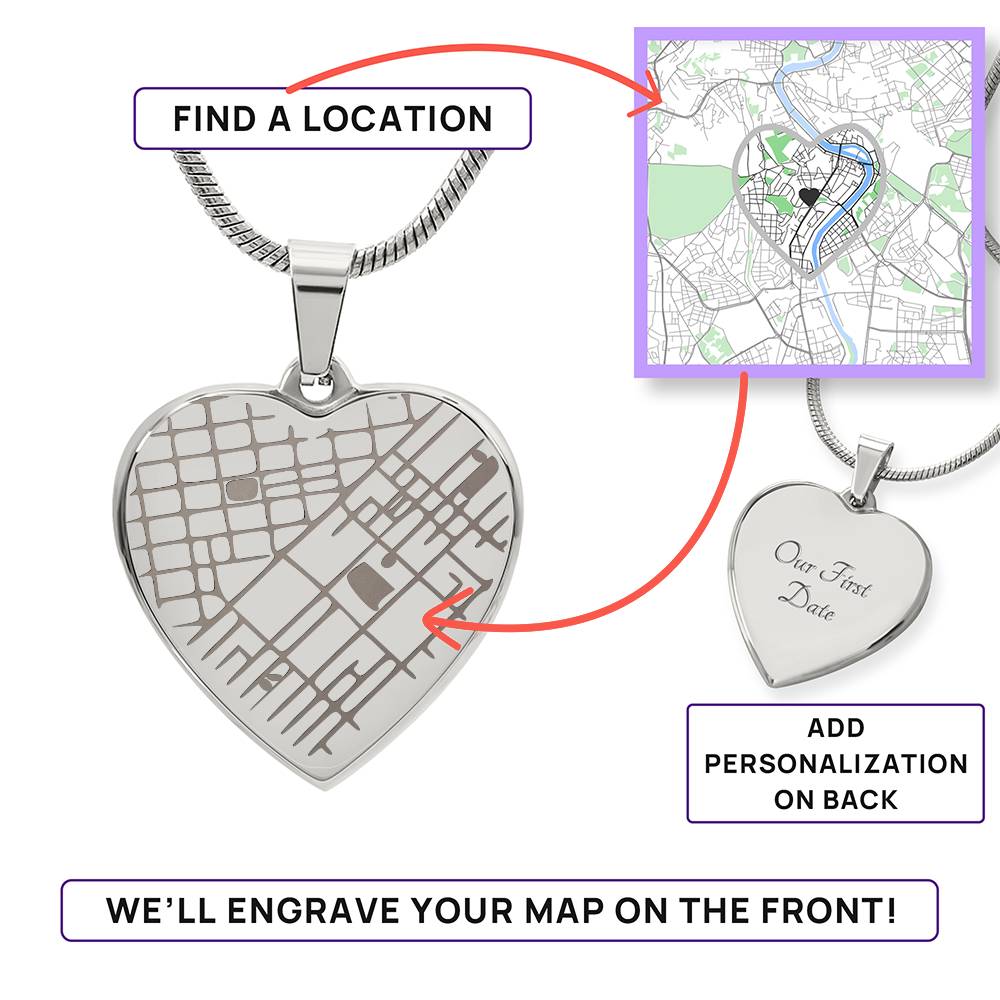 Collier Pendentif Cœur — La Carte de Notre Histoire Gravée