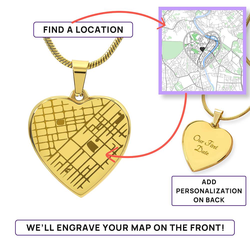Collier Pendentif Cœur — La Carte de Notre Histoire Gravée